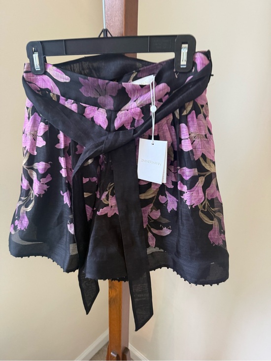 Zimmermann Pants - Zimmermann Black Floral High-Waist Shorts with Pink Blossoms